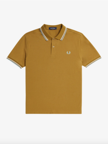 Fred Perry Twin Tipped Shirt/Dark Caramel/Snow White - New HS24