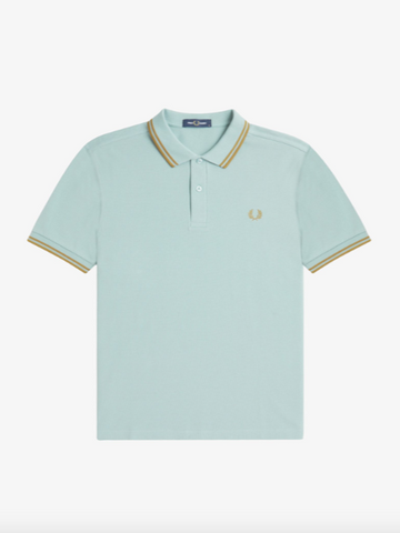 Fred Perry Twin Tipped Shirt/Silver Blue/Dark Caramel - New HS24
