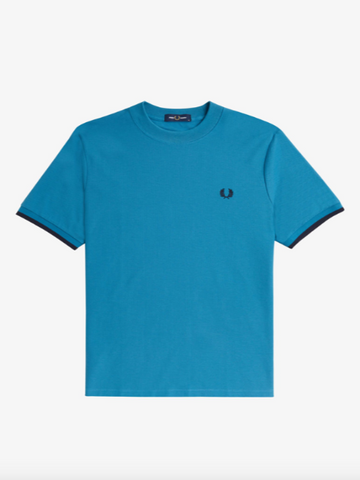 Fred Perry Tipped Cuff Pique Shirt/Ocean/Navy - New HS24