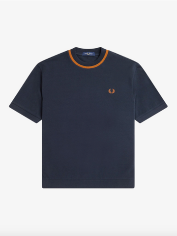 Fred Perry Crew Neck Pique T-Shirt/Navy R87 - New HS24