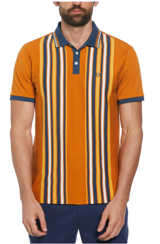 Original Penguin® Organic Cotton Bowling Stripe Polo/Sudan Brown - New AW24