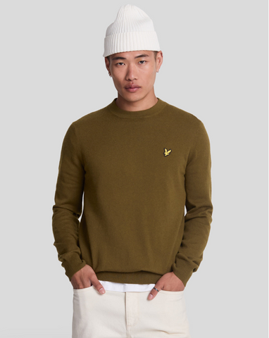 Lyle & Scott Golden Eagle Cotton/Merino Crew Neck Jumper/Olive - New AW24