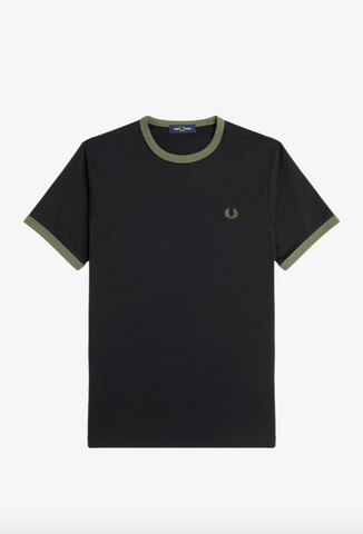 Fred Perry Ringer T-Shirt/Black/Laurel Wreath Green - New AW24