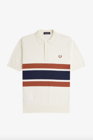 Fred Perry Panel Knitted Polo Shirt/Ecru - New SS25