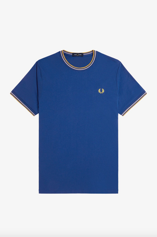 Fred Perry Twin Tipped T-Shirt/Shaded Cobalt/Oatmeal - New SS25