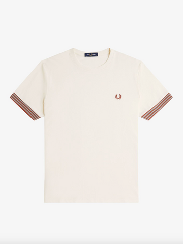 Fred Perry Striped Cuff T-Shirt/Light Ecru - New SS25